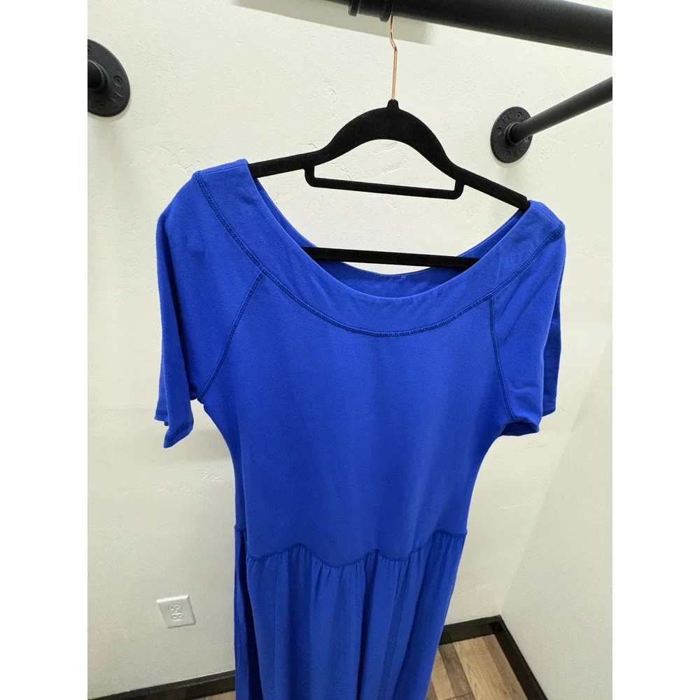 Soft Surroundings Blue Mixed Media Maxi Dress Short Sleeve Modest Medium 2CE50